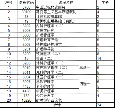 安徽自考護理本科課程