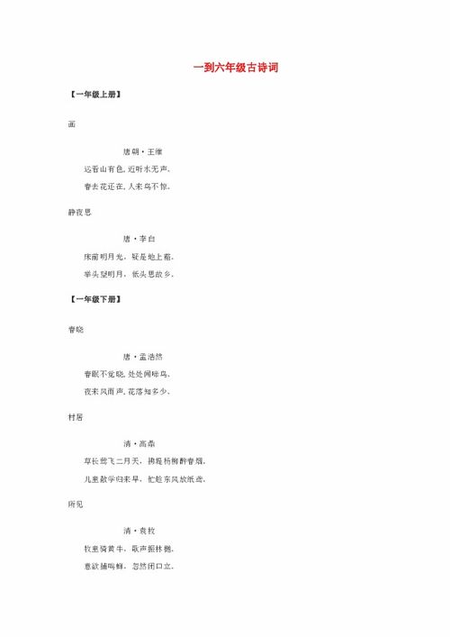 小學(xué)語(yǔ)文一二級古詩(shī)基礎知識